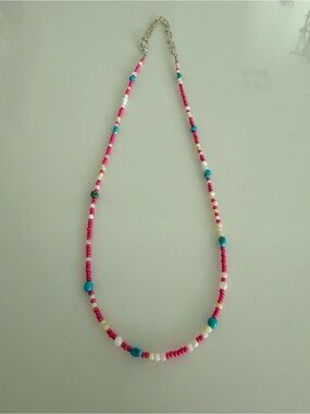 Multicolor Beaded Necklace with Kingman Turquoise - Colorful Women’s Jewelry